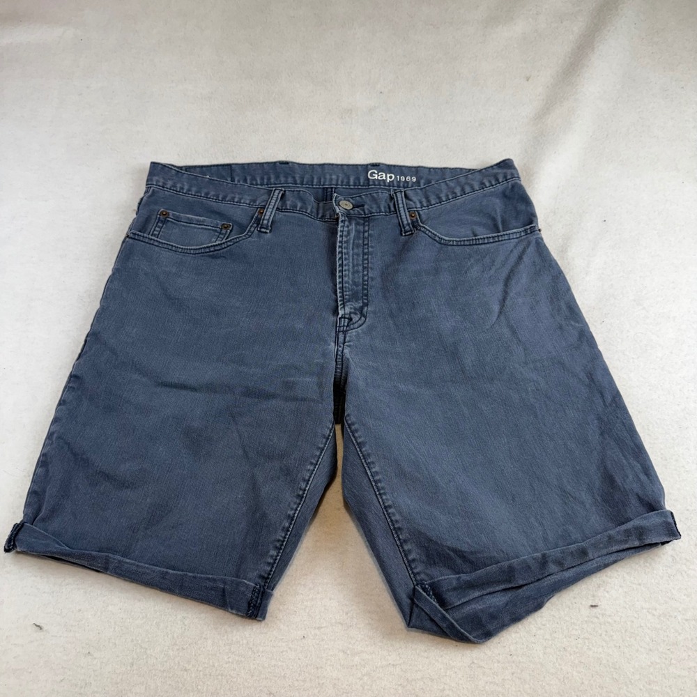 Gap 1969 Mens Petrol Blue Cuffed Denim Shorts Size 36 Stretch Casual 5-Pocket